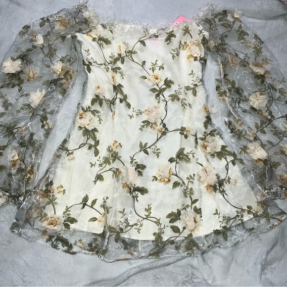 Sugar Thrills Multiple Proposals Floral Cream Mini Dress Dolls Kill regancy - Picture 2 of 3